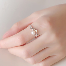 Phiên bản Hàn Quốc của nhẫn ngọc trai nữ nhẫn lá ngọc trai phong cách Nhật Bản ánh sáng sang trọng màu đỏ cá tính mở thiết kế nhẫn ngón tay trỏ Nhẫn