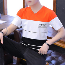 [cotton nguyên chất] 2019 kết hợp thời trang mới giản dị phiên bản Hàn Quốc cổ tròn in áo thun nam tay áo thể thao ngắn tay Áo thun in