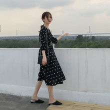 [歌] Váy sóng thời trang nữ hè 2019 retro Yamamoto gió qua đầu gối voan nữ W1036D Đầm voan