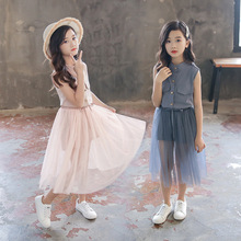 Bộ đồ bé gái Váy mùa hè mới 2019 trong thời trang trẻ em lớn Áo vest Hàn Quốc Bộ đồ hai dây cho trẻ em Bộ đồ trẻ em