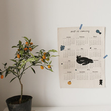 2019 lịch vải lưới đỏ treo lịch in mèo đen in màu cam treo vải trang trí tường lịch Lịch