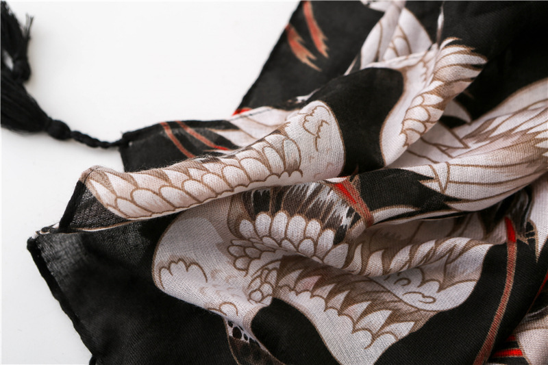bufanda con estampado de gras nuevo estilo algodn y lino tacto flecos chal bufanda de gasa de doble uso negropicture9