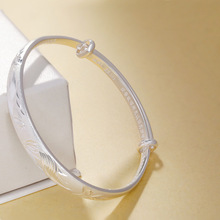S999 bạc nguyên chất điều chỉnh vòng tay bạc phước lành sashimi sutra tim đẩy vòng tay bạc để gửi quà sinh nhật mẹ Vòng tay