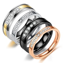 Mới thép không gỉ kim cương đôi nhẫn nhẫn khảm dát zircon thời trang Hàn Quốc tăng vàng nhẫn đen bán buôn Nhẫn