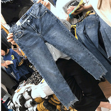 Nhà sản xuất phiên bản tiếng Hàn mới của quần jean nữ size lớn chất béo cao mm đàn hồi eo mỏng quần thẳng 9 quần bán buôn Quần jean nữ