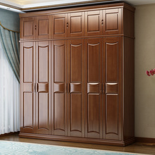 Tủ quần áo gỗ rắn Trung Quốc hiện đại đơn giản 34 5 6 cửa gỗ sồi tổng thể tủ quần áo lớn lắp ráp phòng ngủ kinh tế Tủ quần áo tổng thể