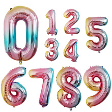 Màu sắc độ dốc 32 inch số 0-9 màng nhôm bóng sinh nhật trang trí tiệc sinh nhật đổi màu khí cầu kỹ thuật số Bong bóng