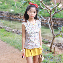 ST4719 cô gái phù hợp với mùa hè sản phẩm mới lady nhỏ tươi phù hợp với hoa top + nửa váy hai mảnh bán buôn Bộ đồ trẻ em