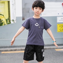 Trẻ em mùa hè thời trang trẻ em Phiên bản Hàn Quốc của bộ đồ thoáng khí Zhongda Áo phông trẻ em nước ngoài mặt cười hai mảnh Bộ đồ trẻ em