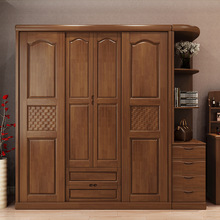 Phòng ngủ Trung Quốc gỗ rắn tổng thể bốn cửa trượt bằng gỗ lưu trữ cửa trượt kết hợp tủ quần áo ghép nối phòng cho thuê Tủ quần áo tổng thể
