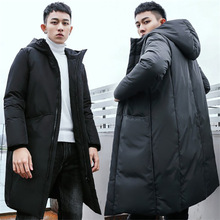 Áo khoác nam 2019 xuống dài phần Hàn Quốc giản dị vịt trắng xuống áo khoác trùm đầu đơn giản thời trang áo khoác đen Áo khoác