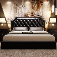 Giường da Mỹ phòng ngủ chính giường đôi châu Âu hiện đại tối giản hộp cao lưu trữ túi mềm giường gỗ rắn trắng có thể tháo rời da Giường da nghệ thuật
