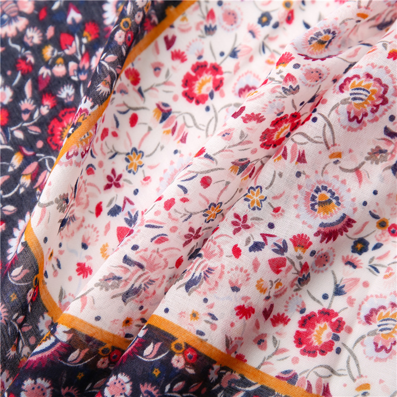 Nueva bufanda suave de algodn y lino estampado floral bufanda de seda chal de sol al por mayorpicture9