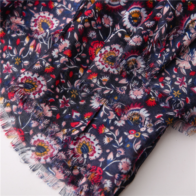 Nueva bufanda suave de algodn y lino estampado floral bufanda de seda chal de sol al por mayorpicture10