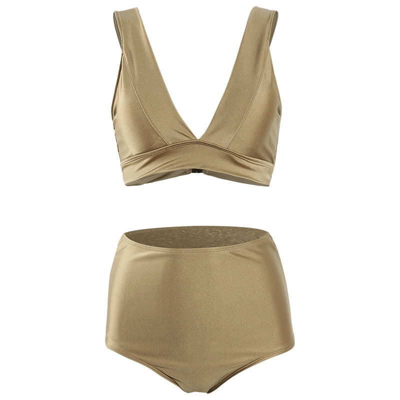 traje de baño bikini dividido de cintura alta sexy de oro nacarado de nueva moda NSHL4023