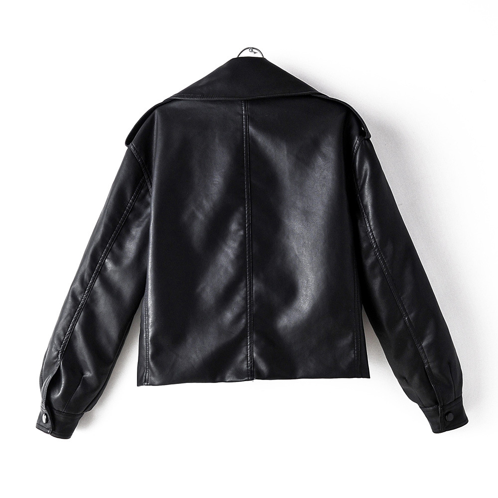 Solid Color Lapel Pu Leather Jacket NSBRF101295
