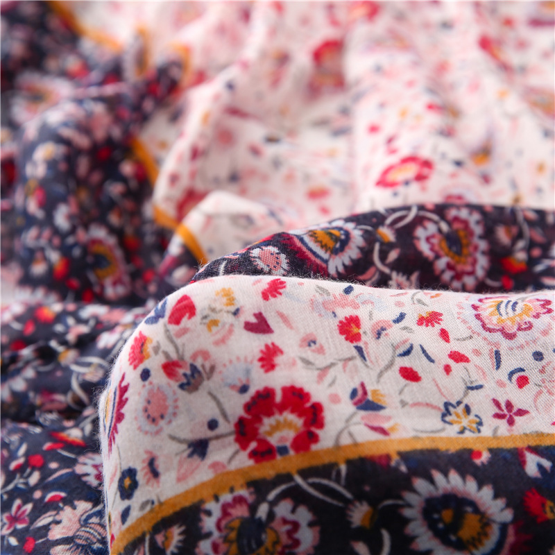 Nueva bufanda suave de algodn y lino estampado floral bufanda de seda chal de sol al por mayorpicture8