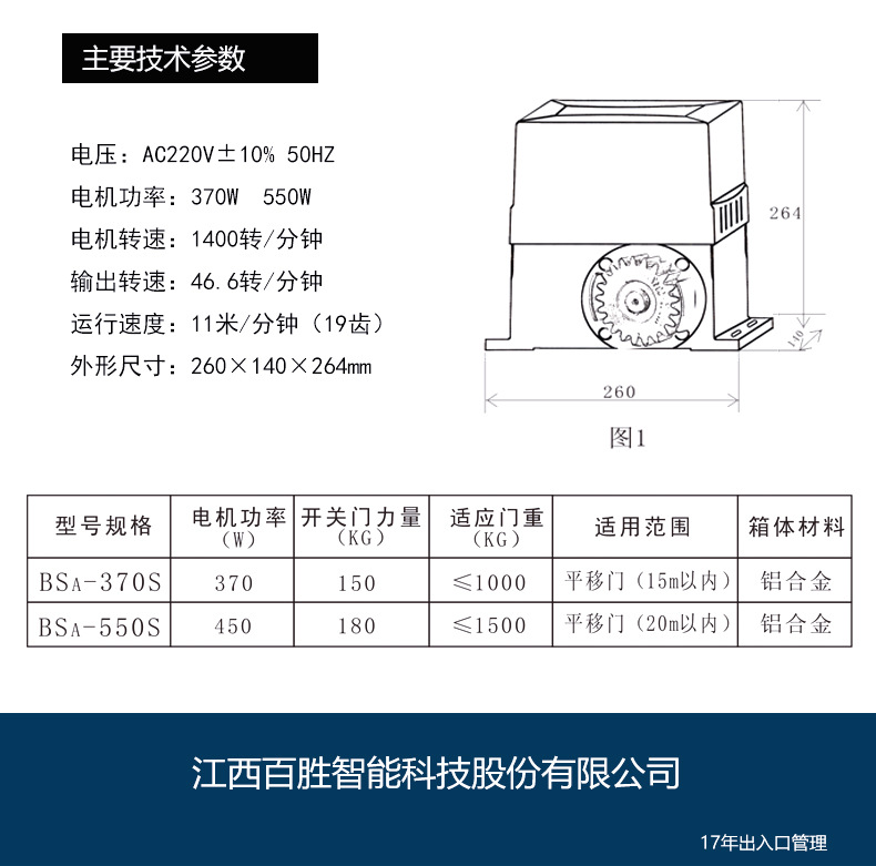 百胜电动门开门机bsa550瓦平移门伸缩门电机 智能电动遥控开门机