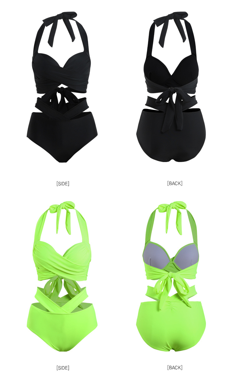new fashion sexy strappy high waist bikini with steel support split swimsuit  NSHL3979