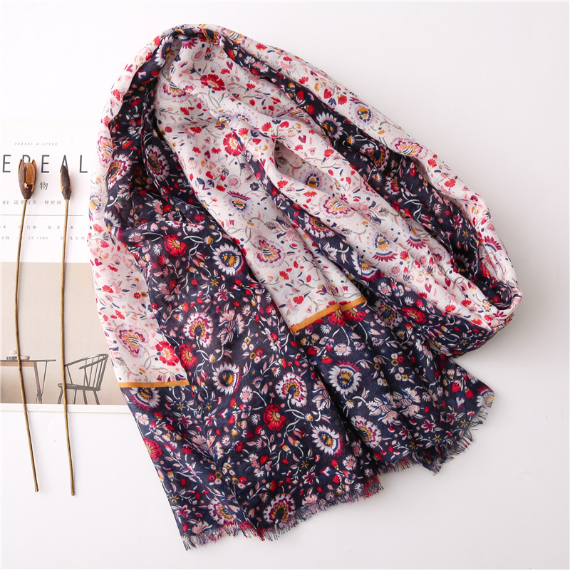 Nueva bufanda suave de algodn y lino estampado floral bufanda de seda chal de sol al por mayorpicture4