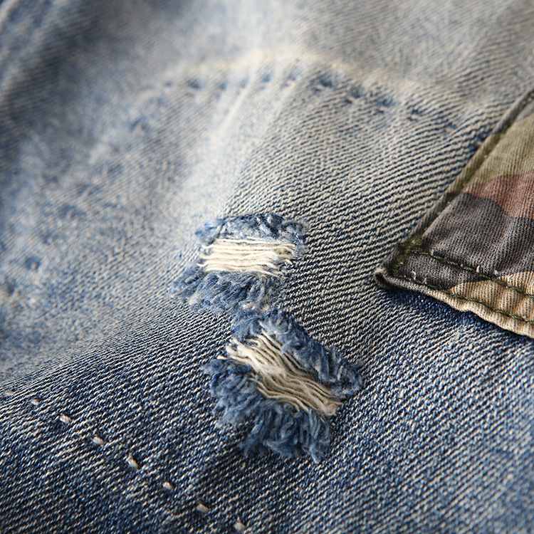 heavy work wash foreign trade camouflage pocket workwear men's denim pants five-point pants FK021 55