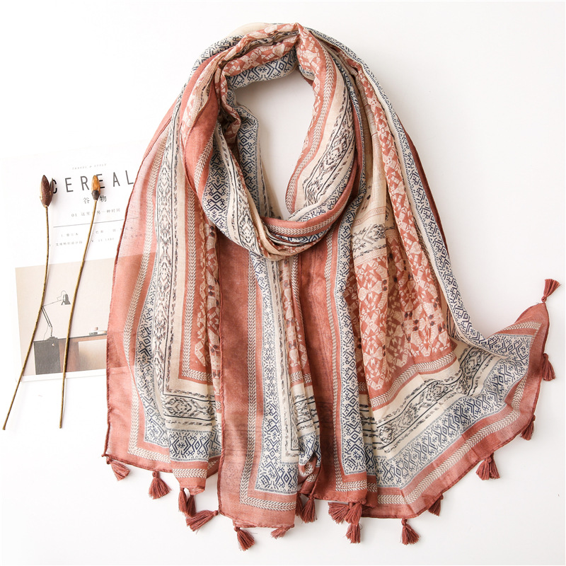 new bohemian cotton and linen sunscreen shawl beach towel geometric silk scarf for womenpicture3