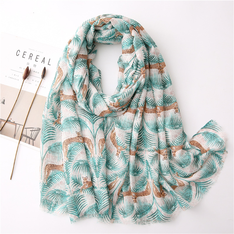 New tropical plant leopard cotton and linen shawl scarf women dualuse sunscreen scarf scarf beach towelpicture3