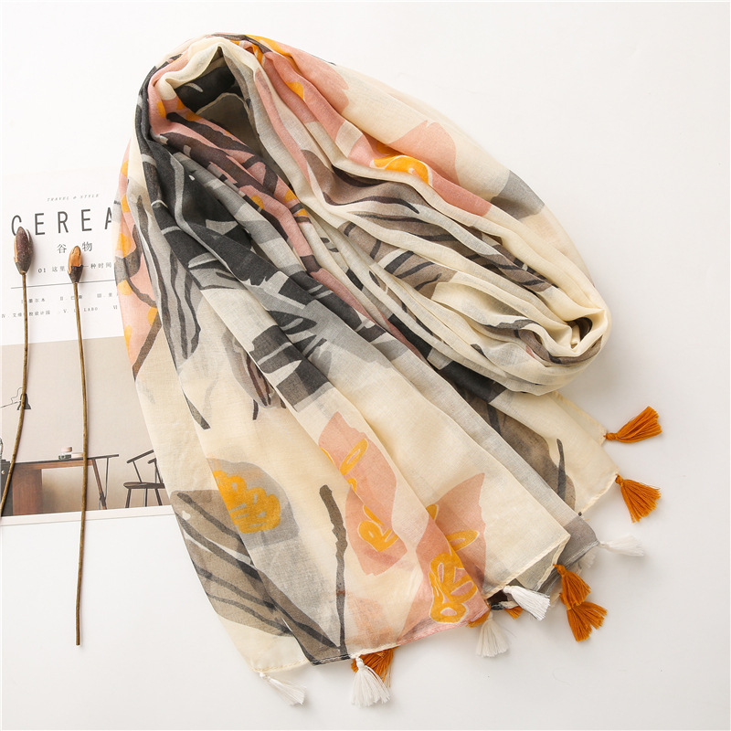 Korean cotton and linen scarf women plain bougainvillea spring thin silk shawl beach towelpicture4