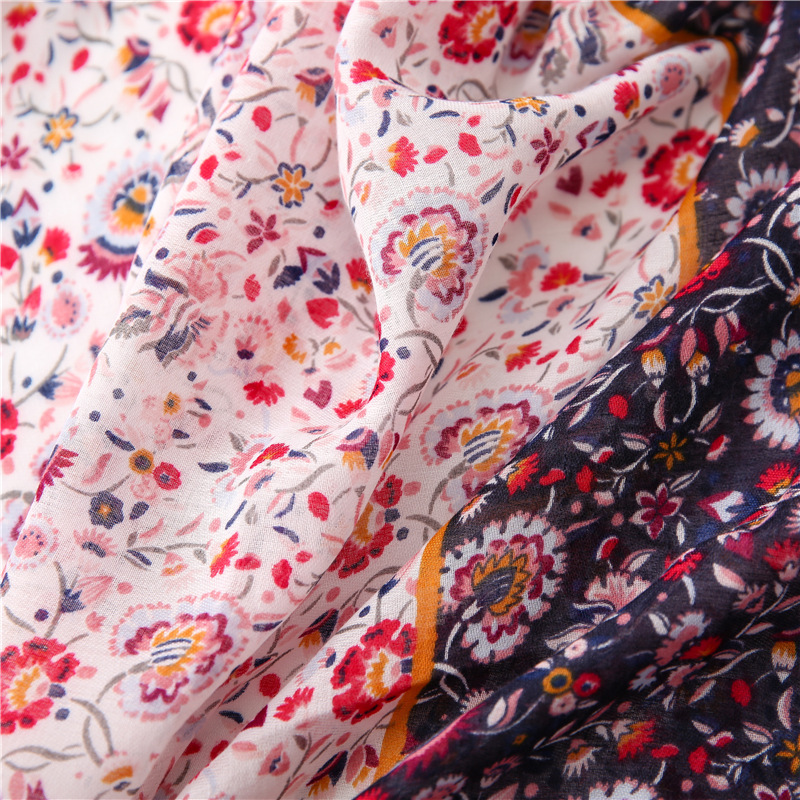 Nueva bufanda suave de algodn y lino estampado floral bufanda de seda chal de sol al por mayorpicture7