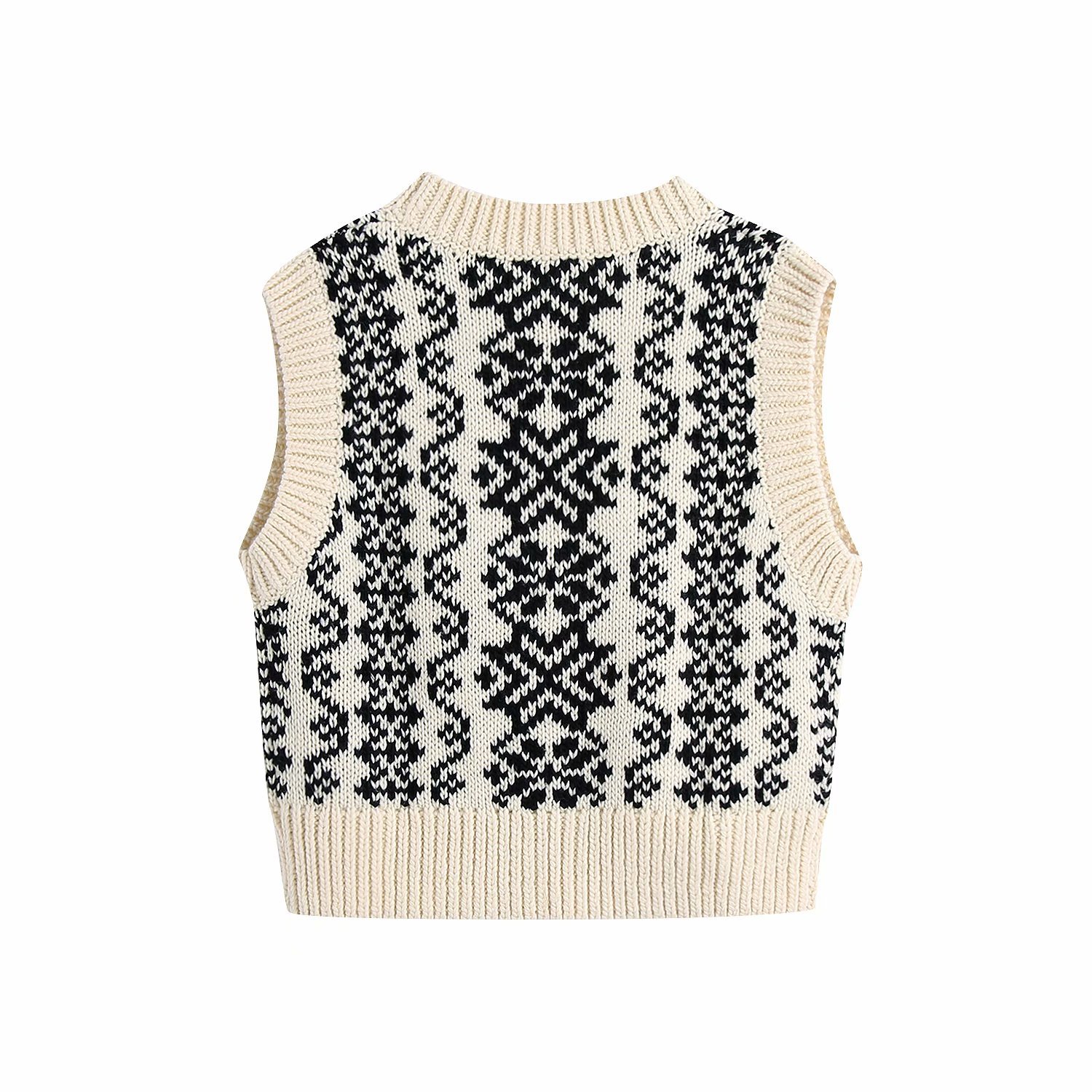 Single-Breasted Jacquard Printed Knitted Vest NSXFL101425