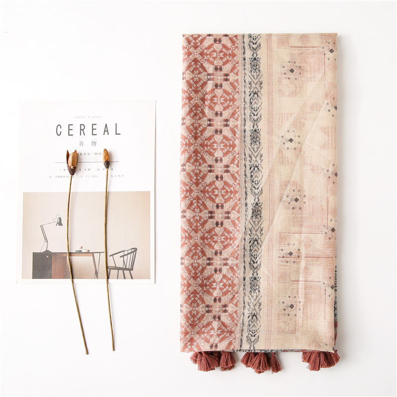 new bohemian cotton and linen sunscreen shawl beach towel geometric silk scarf for womenpicture1