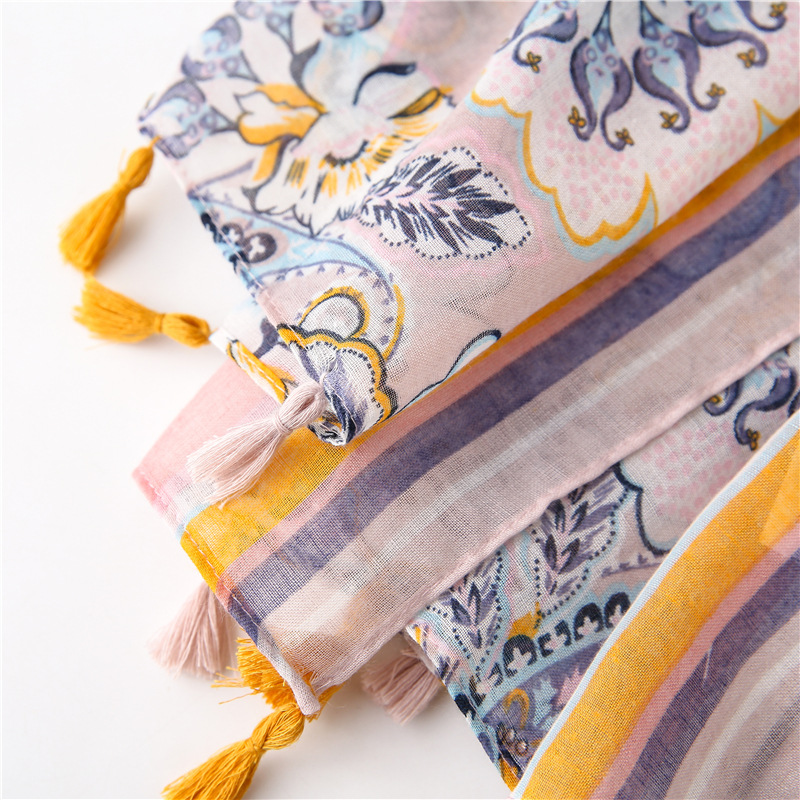 new fashion pink and purple cashew print gauze export thin cotton and linen scarf sunscreen shawlpicture10