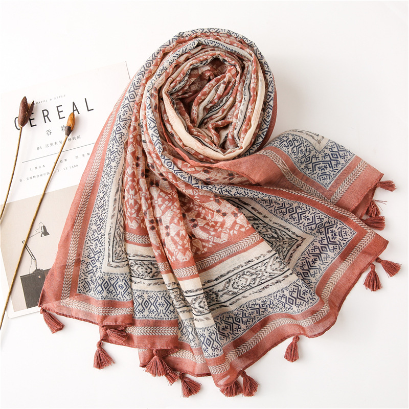 new bohemian cotton and linen sunscreen shawl beach towel geometric silk scarf for womenpicture5