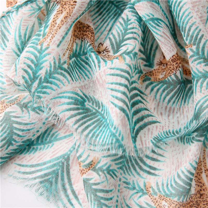 New tropical plant leopard cotton and linen shawl scarf women dualuse sunscreen scarf scarf beach towelpicture9
