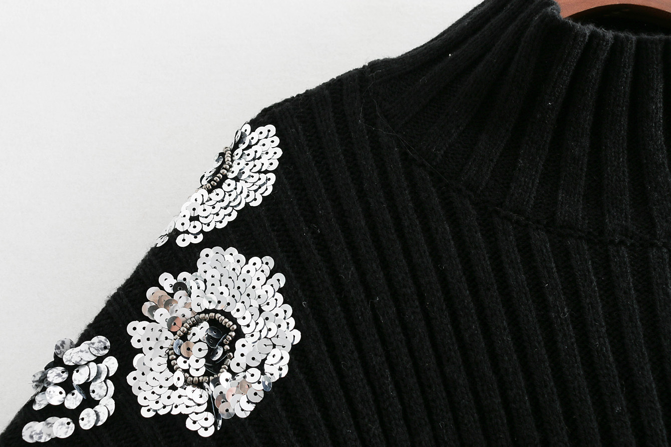 Sequin Flower Pattern Knitted Sweater NSXFL101417