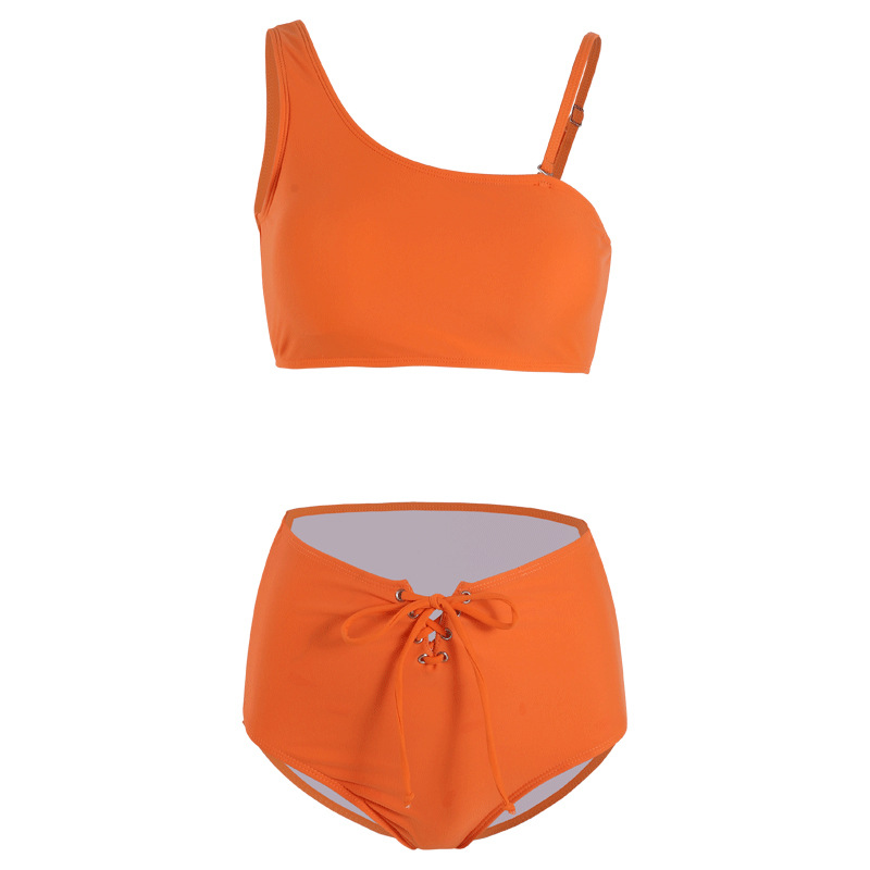 nueva moda sexy color sólido de un solo hombro bikini de cintura alta traje de baño dividido NSHL3966