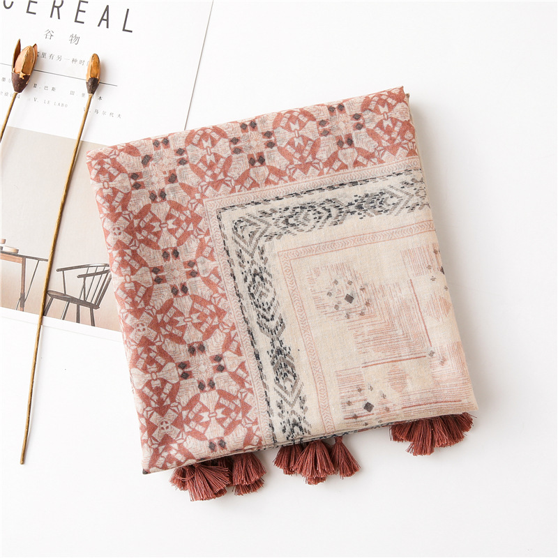 new bohemian cotton and linen sunscreen shawl beach towel geometric silk scarf for womenpicture2