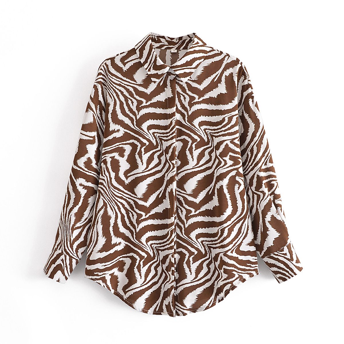 Long-Sleeved Brown Zebra Print Shirt NSBRF101292