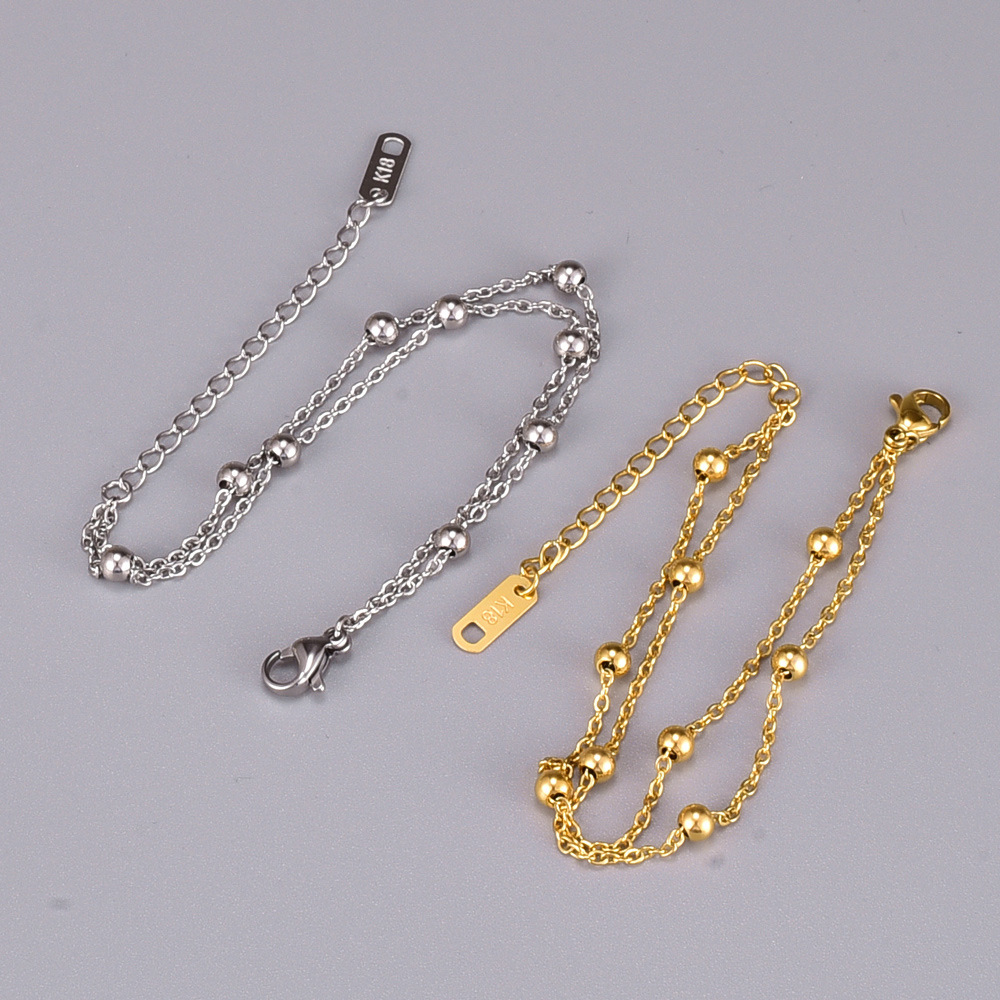 Korean double sphere small ball gold bead titanium steel bracelet wholesale