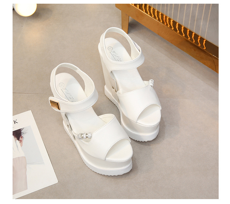 2020 spring The new Fish mouth waterproof Internal elevation Muffin Thick bottom Slope heel Sandals 15 a centimeter Hentian Gao