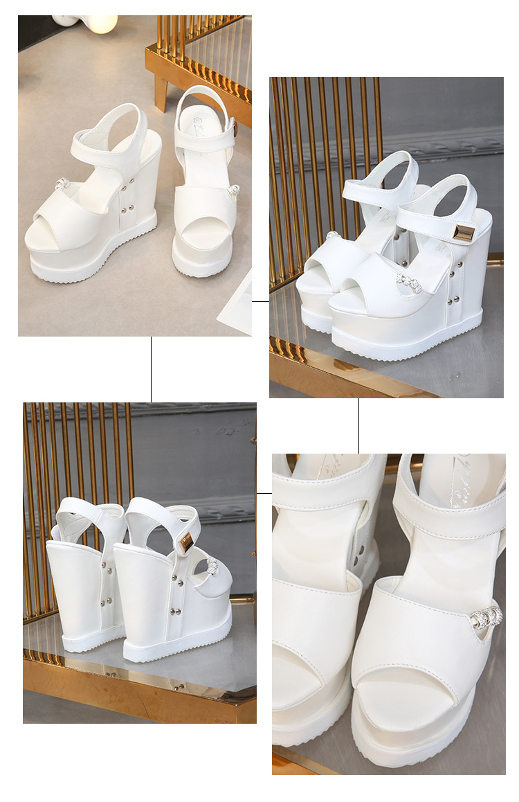 2020 spring The new Fish mouth waterproof Internal elevation Muffin Thick bottom Slope heel Sandals 15 a centimeter Hentian Gao