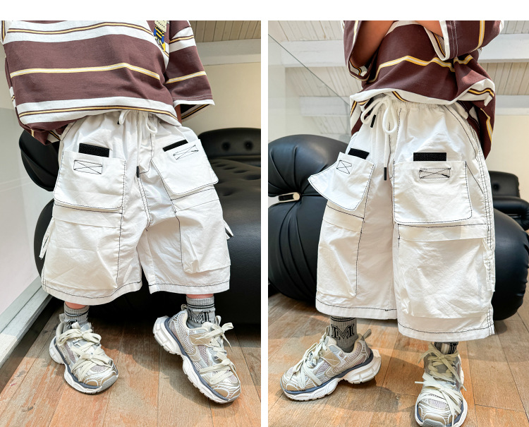 Boy leisure time shorts 2024 summer The new Korean version children Overalls Zhongda Tong Big pocket Versatile trousers tide