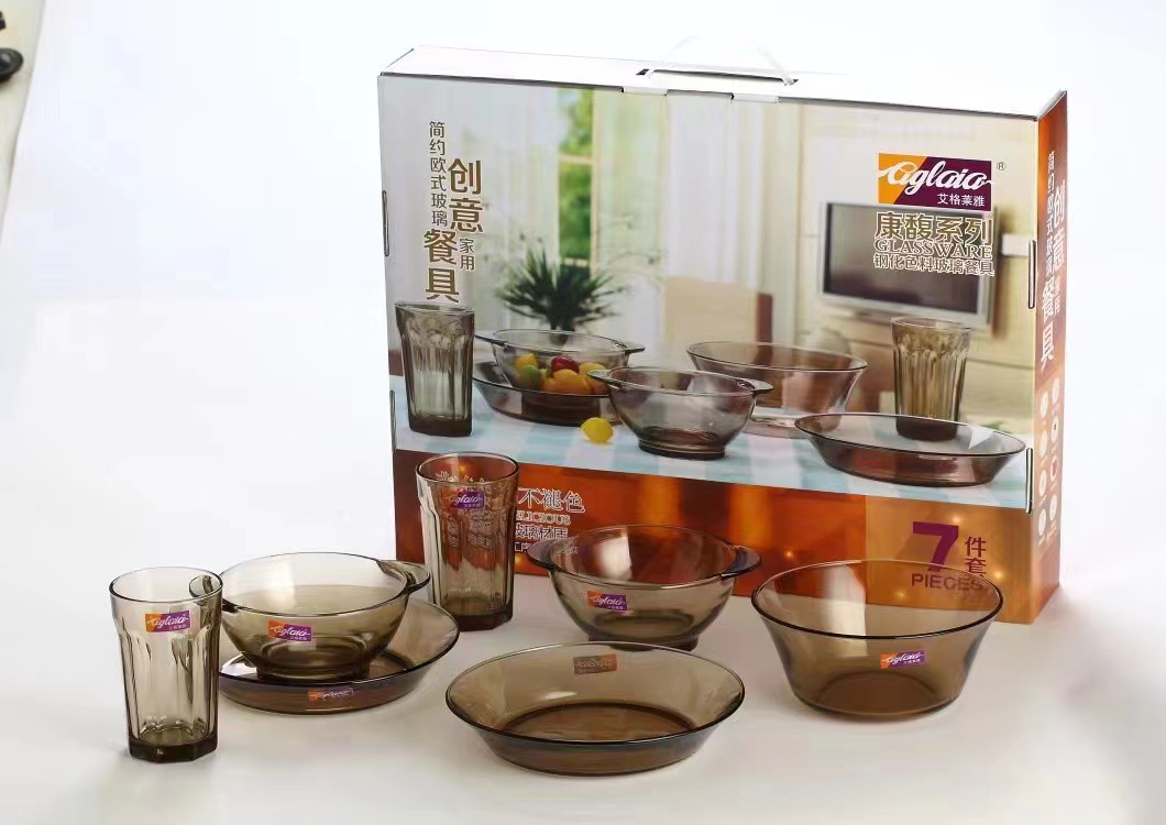 艾格莱雅康馥系列玻璃餐具玻璃碗四件套礼盒装麦片杯耐热礼盒套装