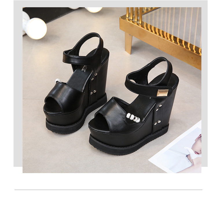 2020 spring The new Fish mouth waterproof Internal elevation Muffin Thick bottom Slope heel Sandals 15 a centimeter Hentian Gao