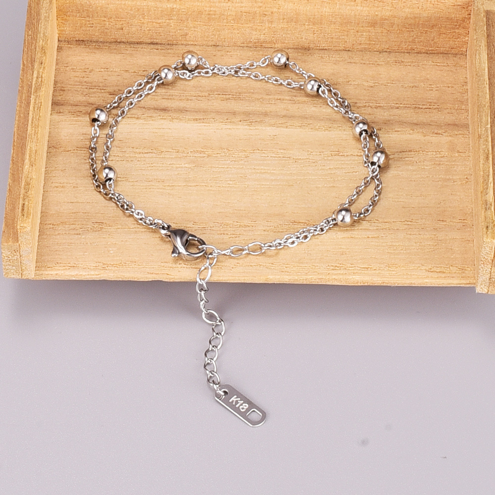 Korean double sphere small ball gold bead titanium steel bracelet wholesale