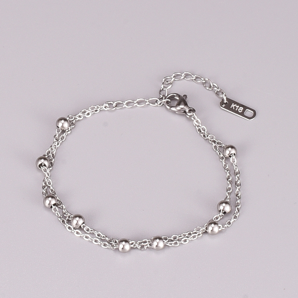Korean double sphere small ball gold bead titanium steel bracelet wholesale