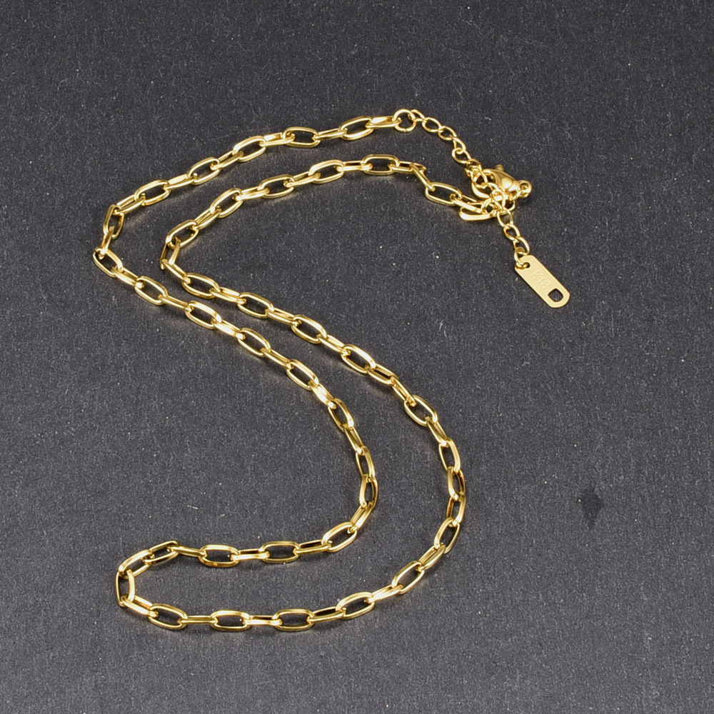L148 Wholesale European and American Style Cold Fashion 18K Gold Chain Necklace Internet Celebrity Oval Bamboo Lock Necklacepicture4