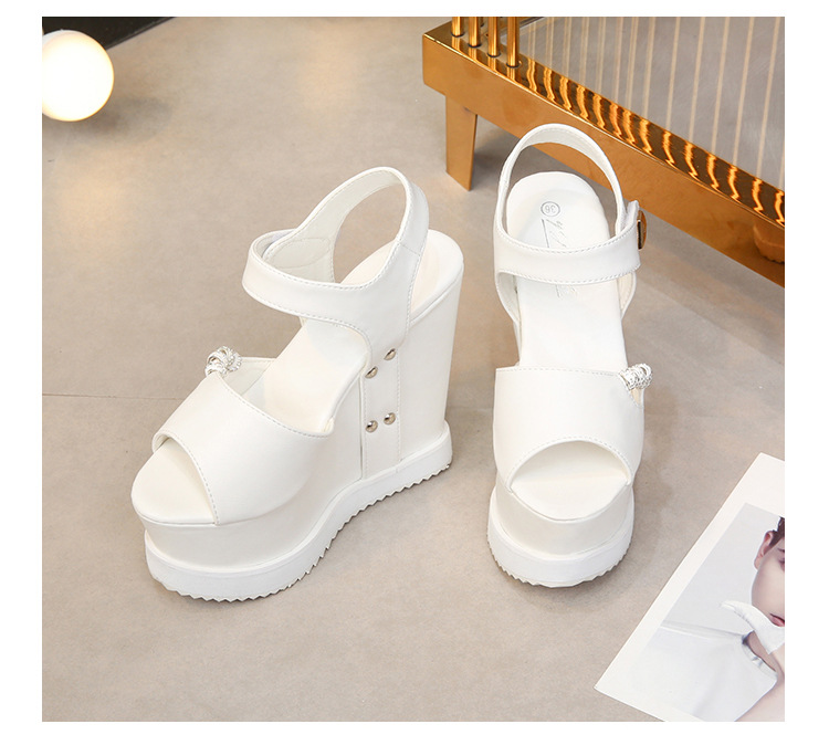 2020 spring The new Fish mouth waterproof Internal elevation Muffin Thick bottom Slope heel Sandals 15 a centimeter Hentian Gao