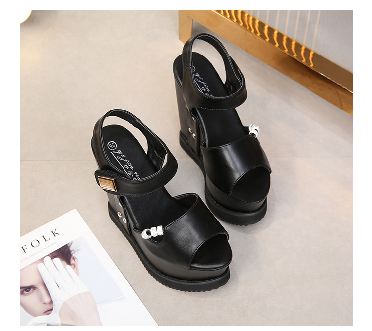 2020 spring The new Fish mouth waterproof Internal elevation Muffin Thick bottom Slope heel Sandals 15 a centimeter Hentian Gao
