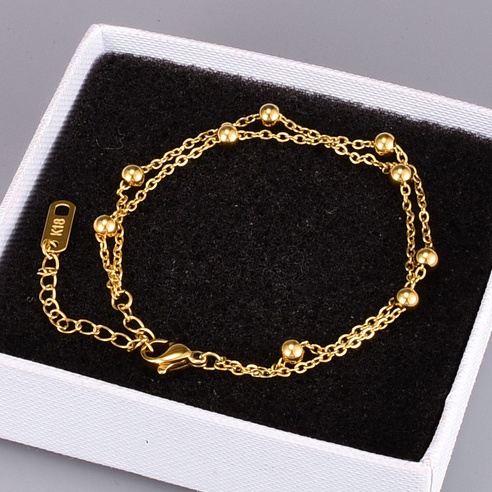 Korean double sphere small ball gold bead titanium steel bracelet wholesale
